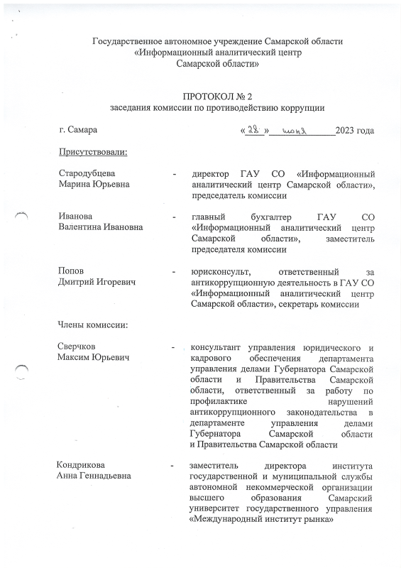 Протокол №2 заседания комиссии по противодействию коррупции (2 квартал 2023г.) Протокол №2 заседания комиссии по противодействию коррупции (2 квартал 2023г.)